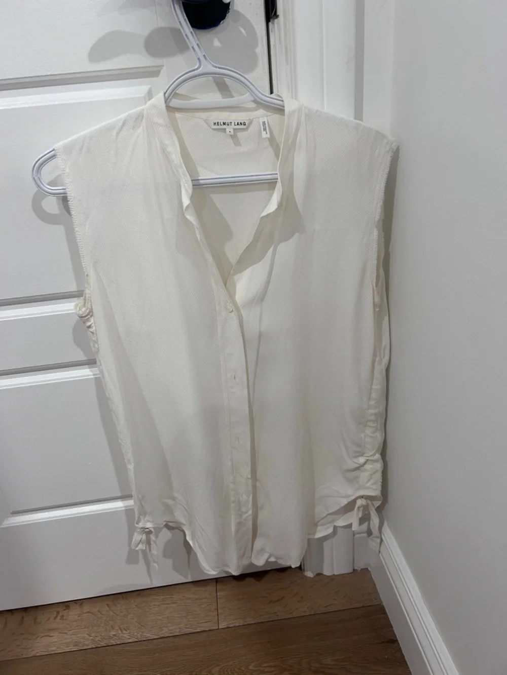 Helmut land white sleeveless blouse with gathered sides size small - Picture 2 of 11